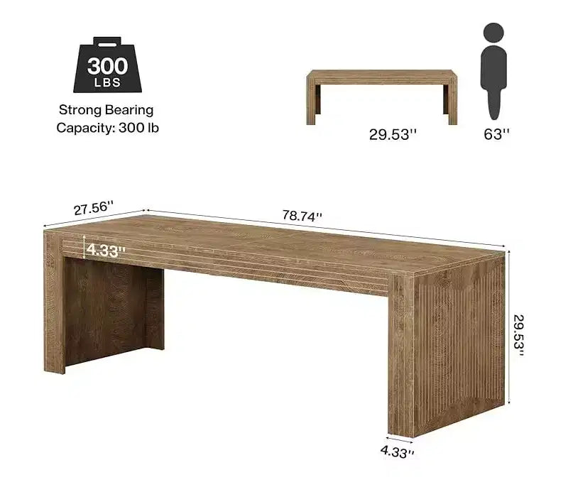 Lantine - Grand bureau de 200 cm, double bureau pour deux personnes pour bureau à domicile, longue table d'écriture en bois pour bureau, marron vintage