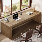 Lantine - Grand bureau de 200 cm, double bureau pour deux personnes pour bureau à domicile, longue table d'écriture en bois pour bureau, marron vintage