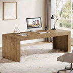 Lantine - Grand bureau de 200 cm, double bureau pour deux personnes pour bureau à domicile, longue table d'écriture en bois pour bureau, marron vintage