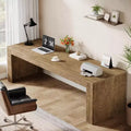 Lantine - Grand bureau de 200 cm, double bureau pour deux personnes pour bureau à domicile, longue table d'écriture en bois pour bureau, marron vintage