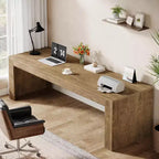 Lantine - Grand bureau de 200 cm, double bureau pour deux personnes pour bureau à domicile, longue table d'écriture en bois pour bureau, marron vintage