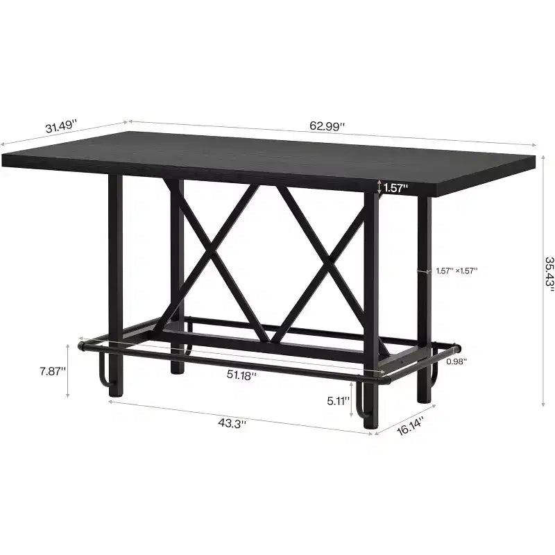 Table de bar Lantine 63 pouces, table de pub de hauteur de comptoir industrielle avec repose-pieds en métal pour salle à manger, bar à domicile, noir