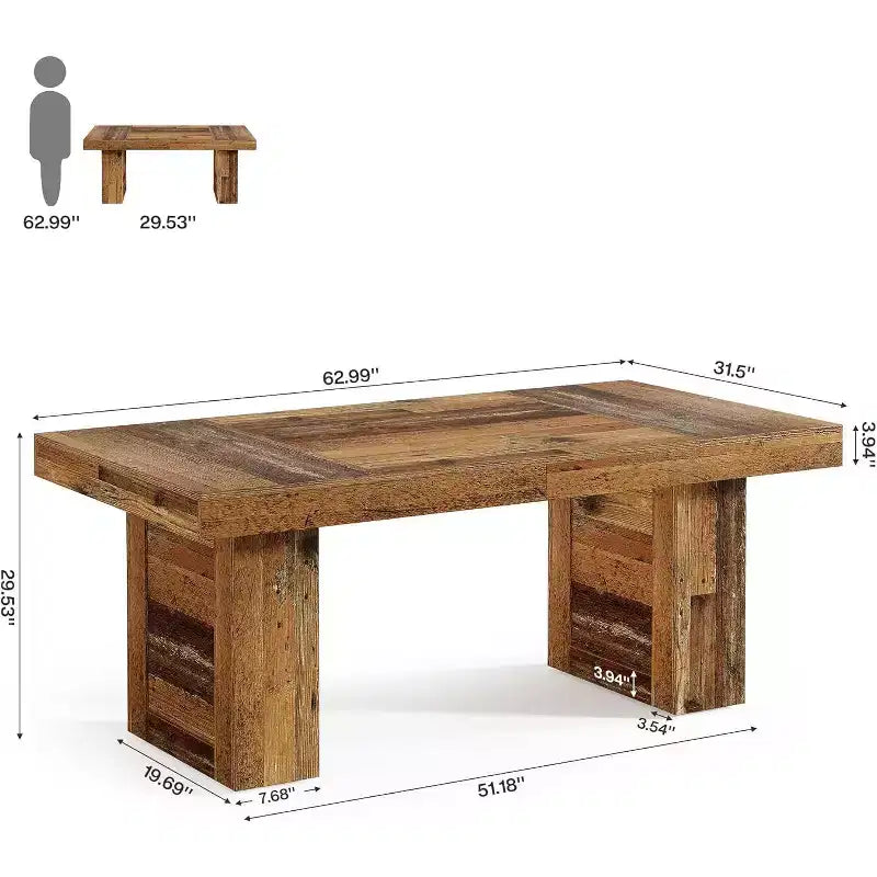 Table à manger de ferme Lantine de 63 pouces pour 6 personnes, table de cuisine rectangulaire en bois avec pieds robustes pour les repas de famille, salle à manger, marron rustique