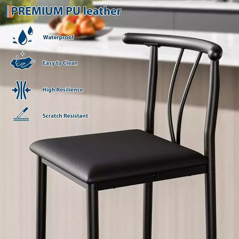 Tabourets de bar modernes confortables, lot de 2 ou 4, chaises de 63,5 cm de hauteur de comptoir avec dossier et repose-pieds, revêtement en similicuir, pour îlot de cuisine, salle à manger