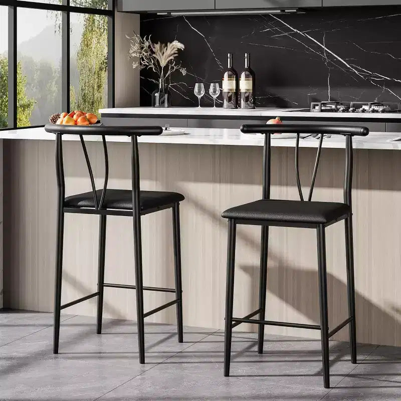 Tabourets de bar modernes confortables, lot de 2 ou 4, chaises de 63,5 cm de hauteur de comptoir avec dossier et repose-pieds, revêtement en similicuir, pour îlot de cuisine, salle à manger