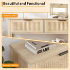 Console d'entrée cannelée 2 tiroirs Table d'appoint étroite avec étagère de rangement, finition bois naturel pour salon, couloir ou hall d'entrée
