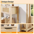 Console d'entrée cannelée 2 tiroirs Table d'appoint étroite avec étagère de rangement, finition bois naturel pour salon, couloir ou hall d'entrée