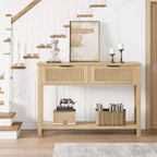 Console d'entrée cannelée 2 tiroirs Table d'appoint étroite avec étagère de rangement, finition bois naturel pour salon, couloir ou hall d'entrée