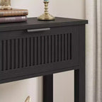 Console d'entrée cannelée 2 tiroirs Table d'appoint étroite avec étagère de rangement, finition bois naturel pour salon, couloir ou hall d'entrée