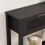 Console d'entrée cannelée 2 tiroirs Table d'appoint étroite avec étagère de rangement, finition bois naturel pour salon, couloir ou hall d'entrée