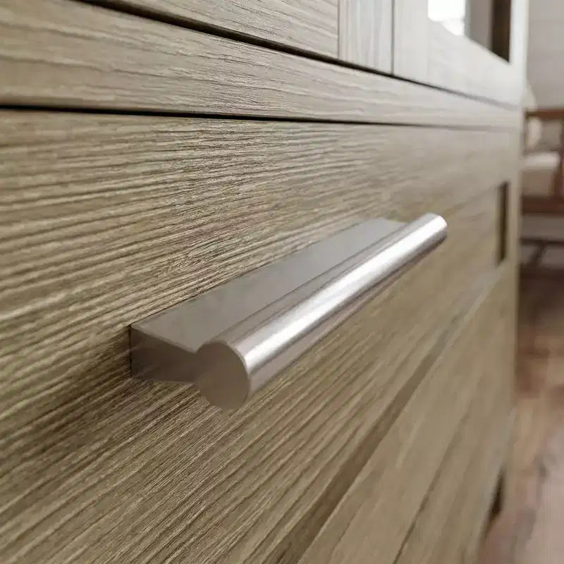 Hitow 63W Buffet de cuisine en chêne rustique avec portes vitrées coulissantes et 2 grands tiroirs – Grande armoire de rangement pour salle à manger