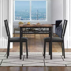 Ensemble de salle à manger 3 pièces pour 2, Table de cuisine industrielle en bois et 2 chaises rembourrées en cuir PU avec cadre en métal pour petit espace, appartement