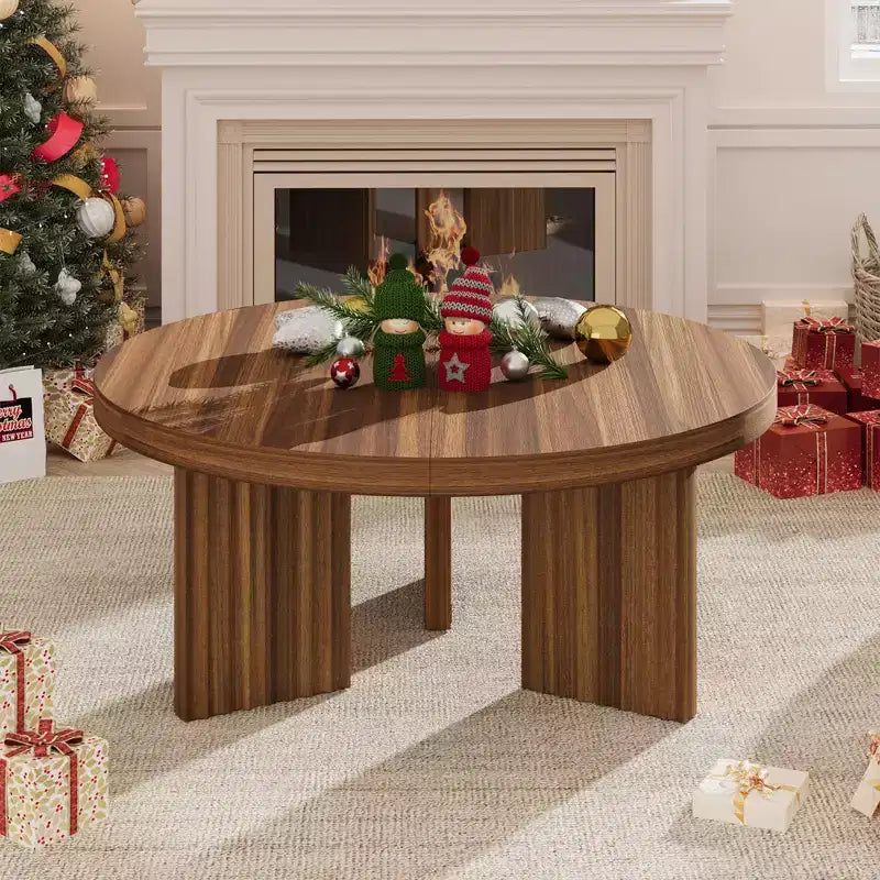 COZONY Petite Table Basse Ronde 85 cm avec Plateau Épais, Pieds Cannelés, Table d'Appoint pour Salon Chambre, Montage Facile