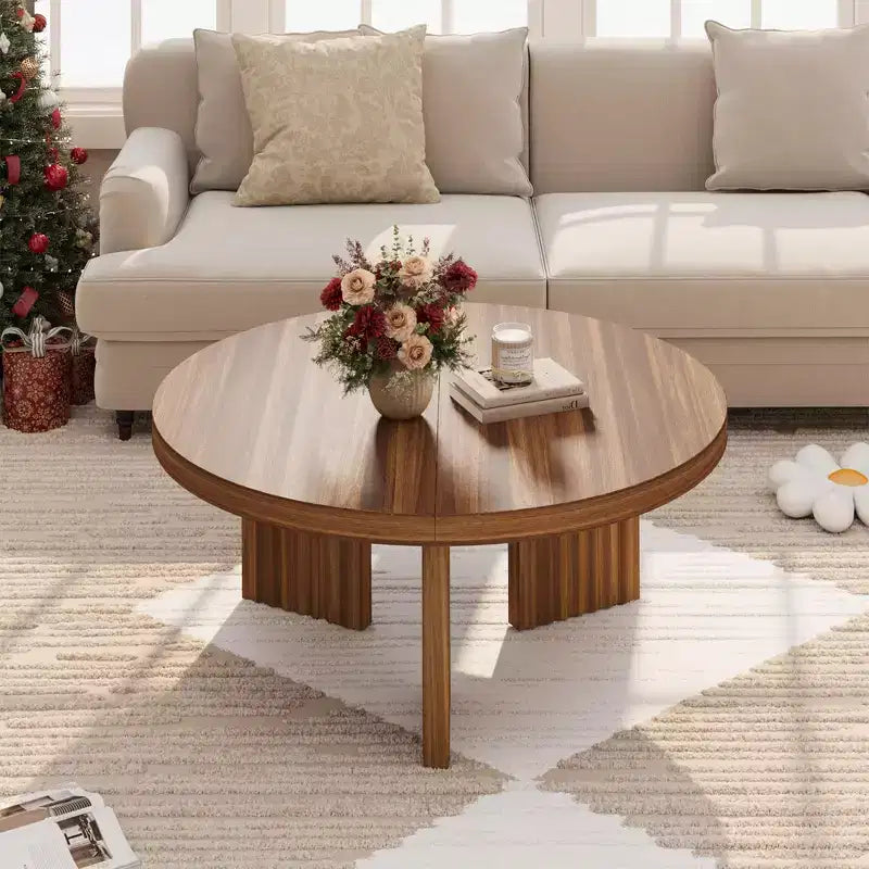 COZONY Petite Table Basse Ronde 85 cm avec Plateau Épais, Pieds Cannelés, Table d'Appoint pour Salon Chambre, Montage Facile