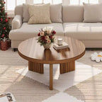 COZONY Petite Table Basse Ronde 85 cm avec Plateau Épais, Pieds Cannelés, Table d'Appoint pour Salon Chambre, Montage Facile