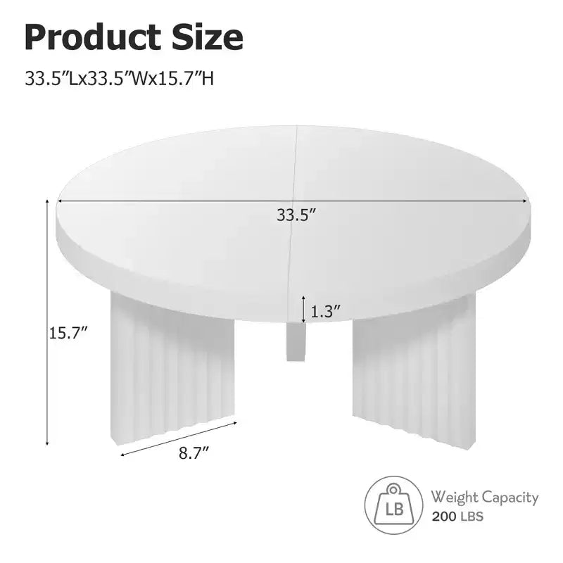 COZONY Petite Table Basse Ronde 85 cm avec Plateau Épais, Pieds Cannelés, Table d'Appoint pour Salon Chambre, Montage Facile