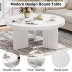 COZONY Petite Table Basse Ronde 85 cm avec Plateau Épais, Pieds Cannelés, Table d'Appoint pour Salon Chambre, Montage Facile