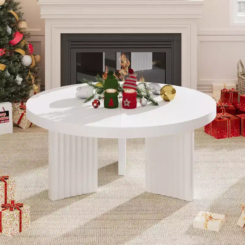 COZONY Petite Table Basse Ronde 85 cm avec Plateau Épais, Pieds Cannelés, Table d'Appoint pour Salon Chambre, Montage Facile