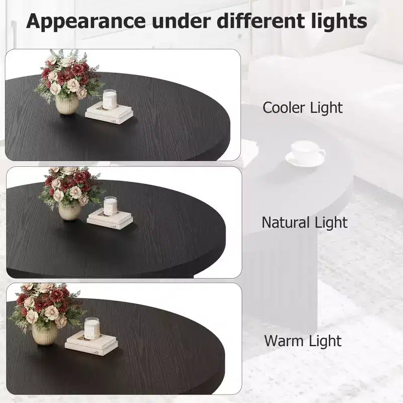 COZONY Petite Table Basse Ronde 85 cm avec Plateau Épais, Pieds Cannelés, Table d'Appoint pour Salon Chambre, Montage Facile