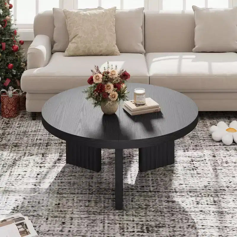 COZONY Petite Table Basse Ronde 85 cm avec Plateau Épais, Pieds Cannelés, Table d'Appoint pour Salon Chambre, Montage Facile