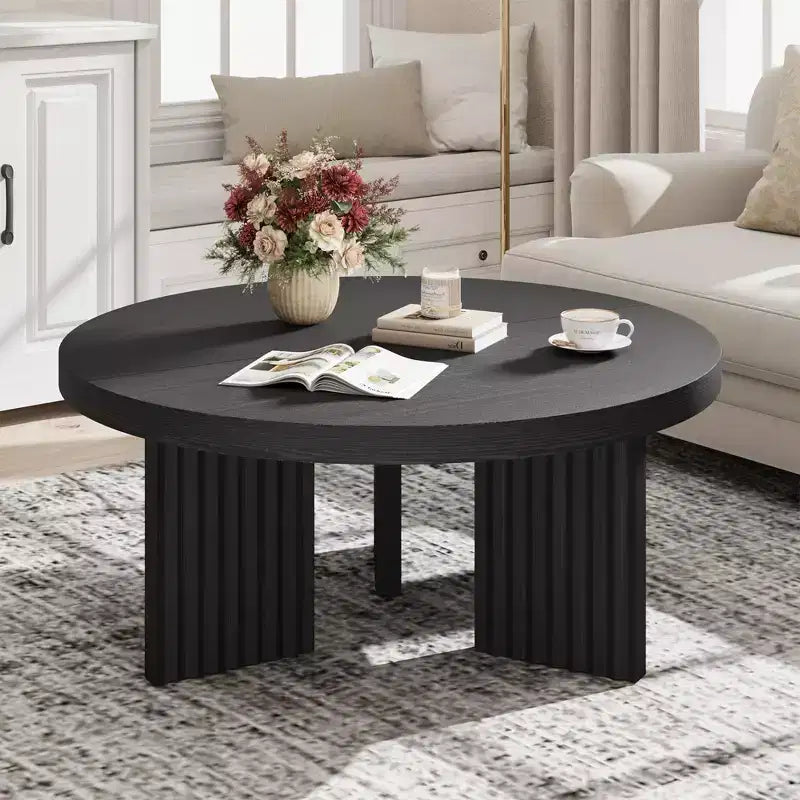 COZONY Petite Table Basse Ronde 85 cm avec Plateau Épais, Pieds Cannelés, Table d'Appoint pour Salon Chambre, Montage Facile