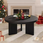 COZONY Petite Table Basse Ronde 85 cm avec Plateau Épais, Pieds Cannelés, Table d'Appoint pour Salon Chambre, Montage Facile