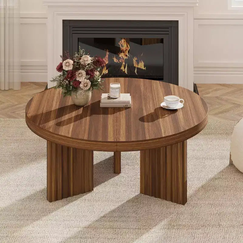 COZONY Petite Table Basse Ronde 85 cm avec Plateau Épais, Pieds Cannelés, Table d'Appoint pour Salon Chambre, Montage Facile