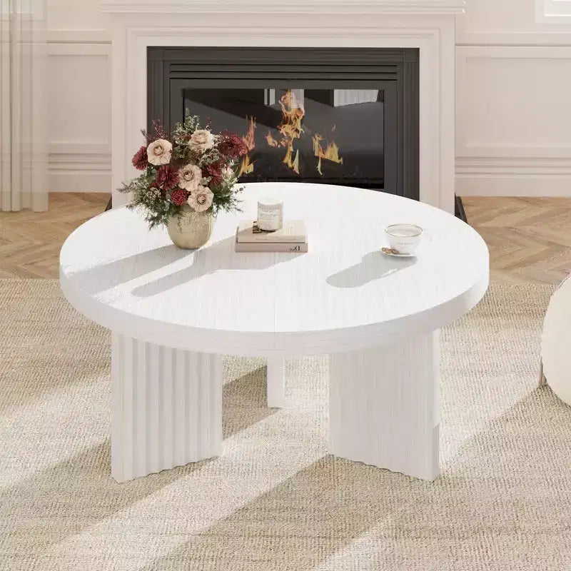 COZONY Petite Table Basse Ronde 85 cm avec Plateau Épais, Pieds Cannelés, Table d'Appoint pour Salon Chambre, Montage Facile