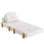 Canapé-lit convertible ModernLuxe en tissu Teddy, fauteuil ottoman pliant capitonné avec oreiller et pieds en bois massif, beige