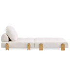 Canapé-lit convertible ModernLuxe en tissu Teddy, fauteuil ottoman pliant capitonné avec oreiller et pieds en bois massif, beige