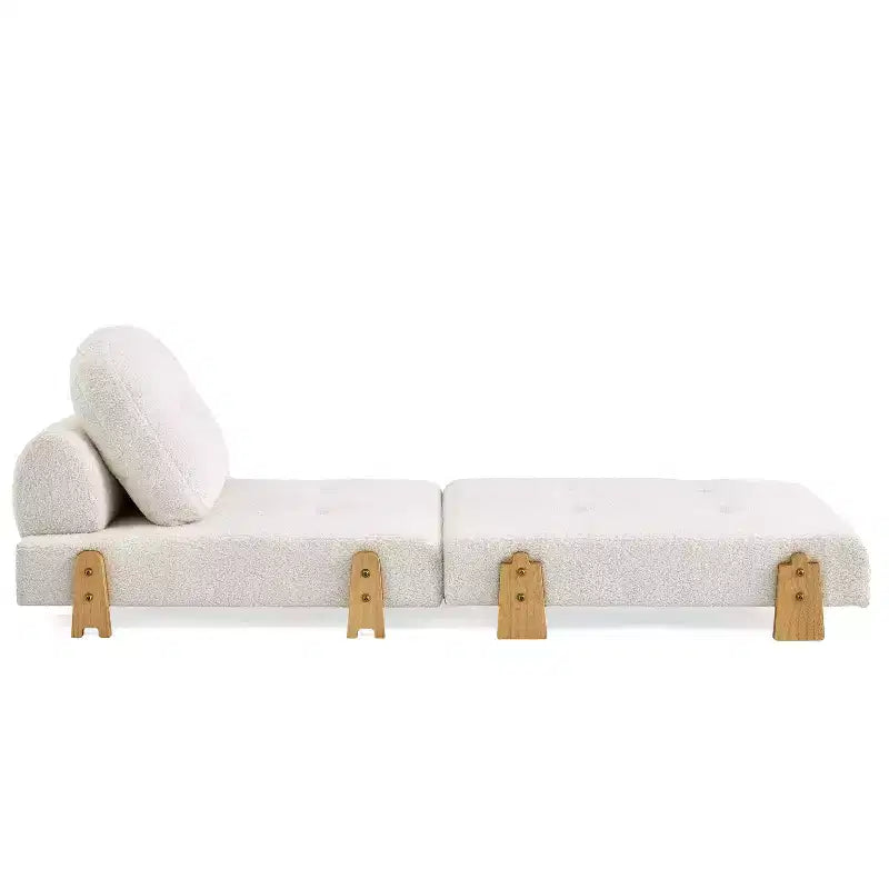 Canapé-lit convertible ModernLuxe en tissu Teddy, fauteuil ottoman pliant capitonné avec oreiller et pieds en bois massif, beige