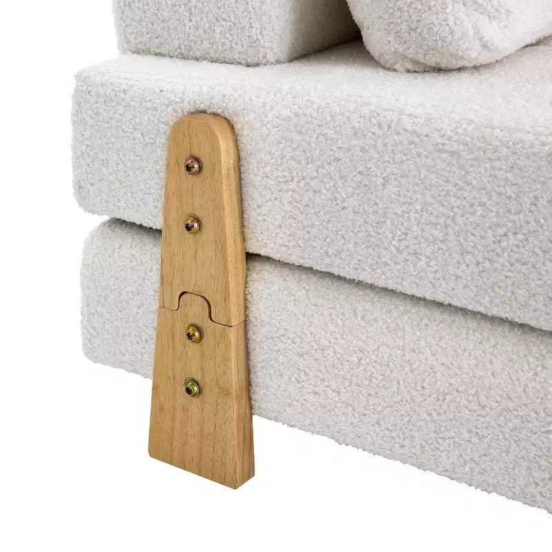 Canapé-lit convertible ModernLuxe en tissu Teddy, fauteuil ottoman pliant capitonné avec oreiller et pieds en bois massif, beige