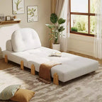 Canapé-lit convertible ModernLuxe en tissu Teddy, fauteuil ottoman pliant capitonné avec oreiller et pieds en bois massif, beige