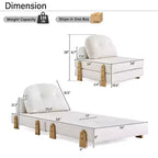 Canapé-lit convertible ModernLuxe en tissu Teddy, fauteuil ottoman pliant capitonné avec oreiller et pieds en bois massif, beige
