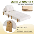 Canapé-lit convertible ModernLuxe en tissu Teddy, fauteuil ottoman pliant capitonné avec oreiller et pieds en bois massif, beige
