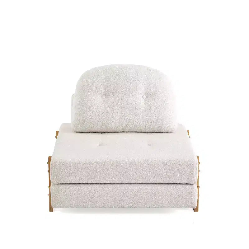 Canapé-lit convertible ModernLuxe en tissu Teddy, fauteuil ottoman pliant capitonné avec oreiller et pieds en bois massif, beige