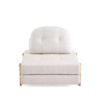 Canapé-lit convertible ModernLuxe en tissu Teddy, fauteuil ottoman pliant capitonné avec oreiller et pieds en bois massif, beige