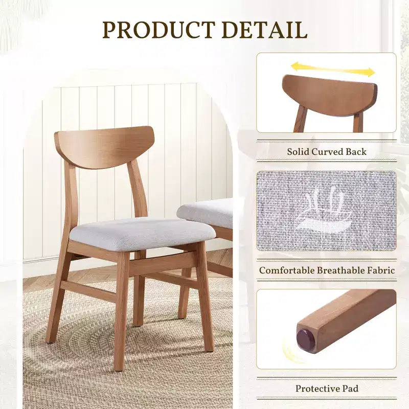 GDFStudio Maddox - Chaises modernes (lot de 4) avec dossier en bois courbé et assise en tissu gris