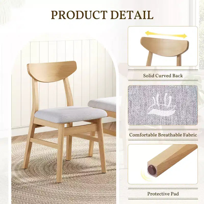 GDFStudio Maddox - Chaises modernes (lot de 4) avec dossier en bois courbé et assise en tissu gris