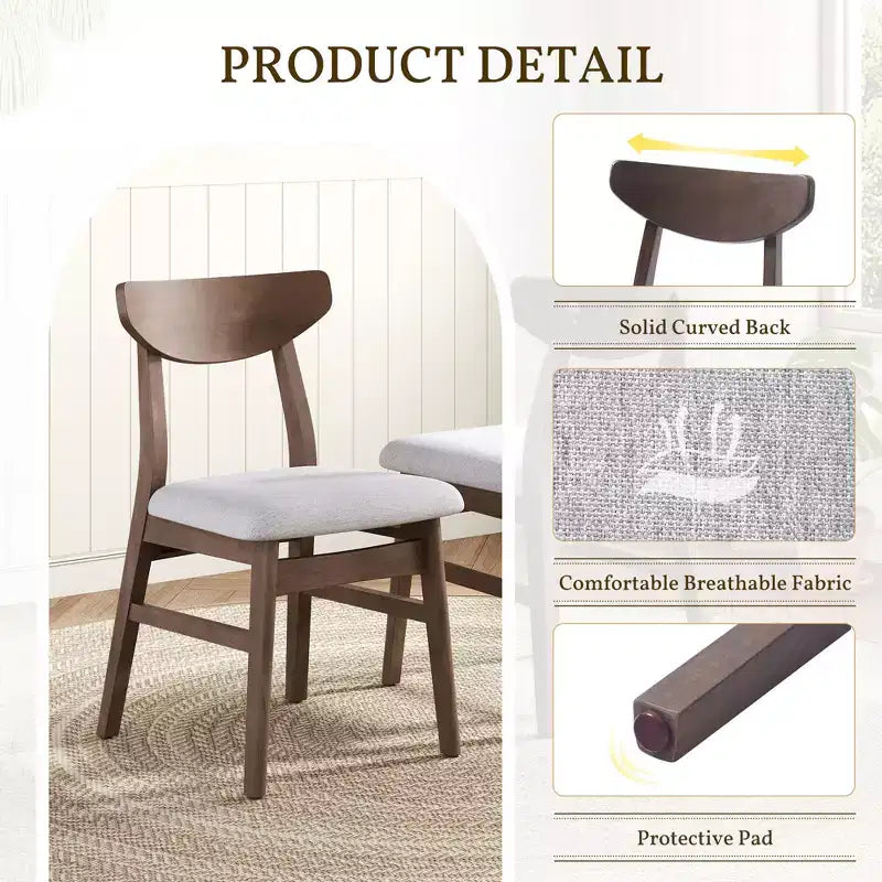 GDFStudio Maddox - Chaises modernes (lot de 4) avec dossier en bois courbé et assise en tissu gris