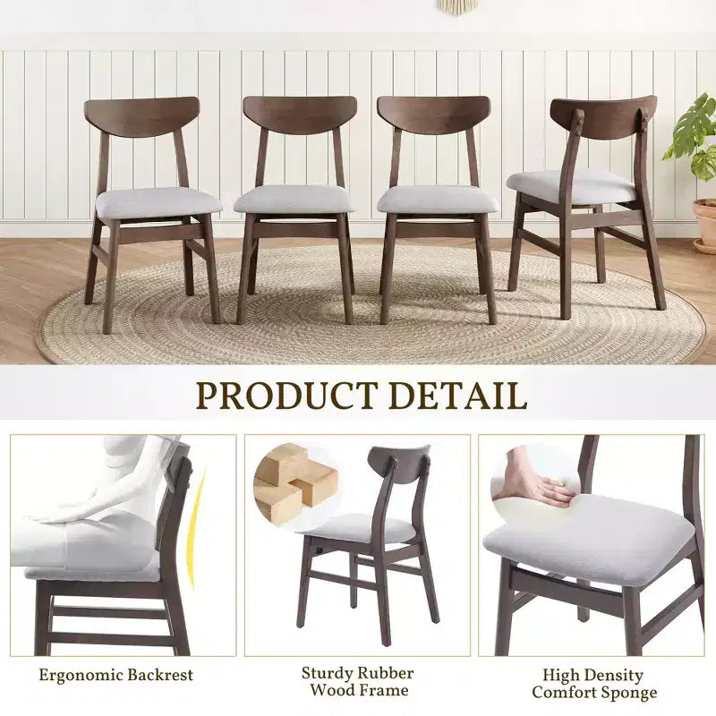 GDFStudio Maddox - Chaises modernes (lot de 4) avec dossier en bois courbé et assise en tissu gris