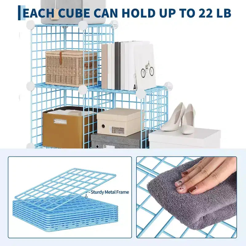 Étagère de rangement modulaire à 6 casiers en fil métallique, casiers de rangement métalliques, meuble de rangement ouvert pour entrée, chambre, salon, bureau