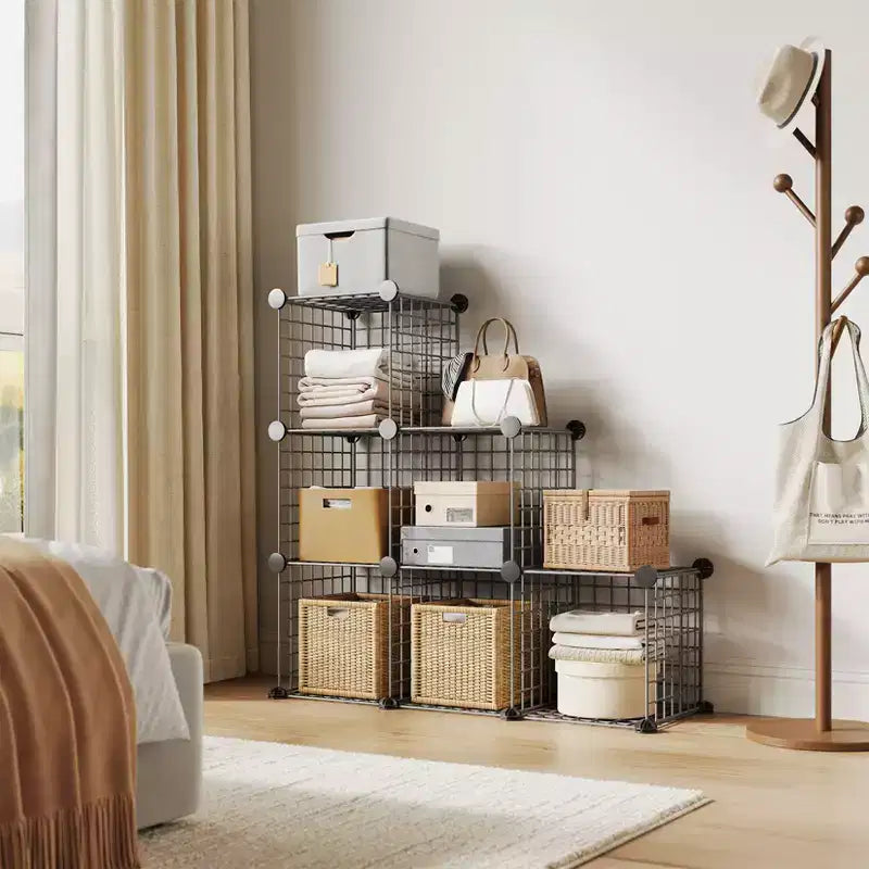 Étagère de rangement modulaire à 6 casiers en fil métallique, casiers de rangement métalliques, meuble de rangement ouvert pour entrée, chambre, salon, bureau