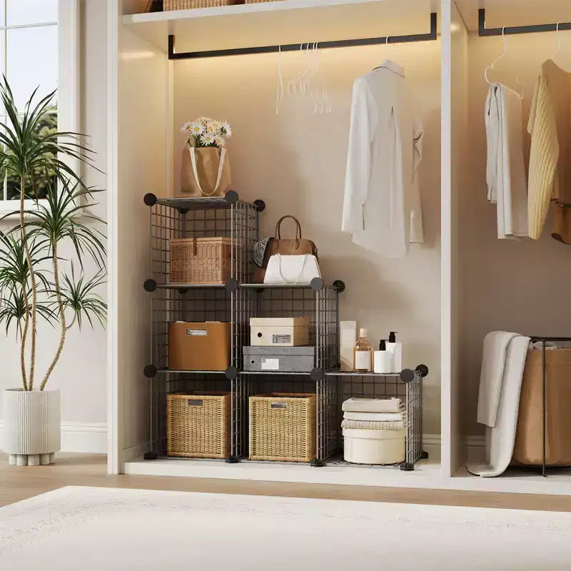 Étagère de rangement modulaire à 6 casiers en fil métallique, casiers de rangement métalliques, meuble de rangement ouvert pour entrée, chambre, salon, bureau