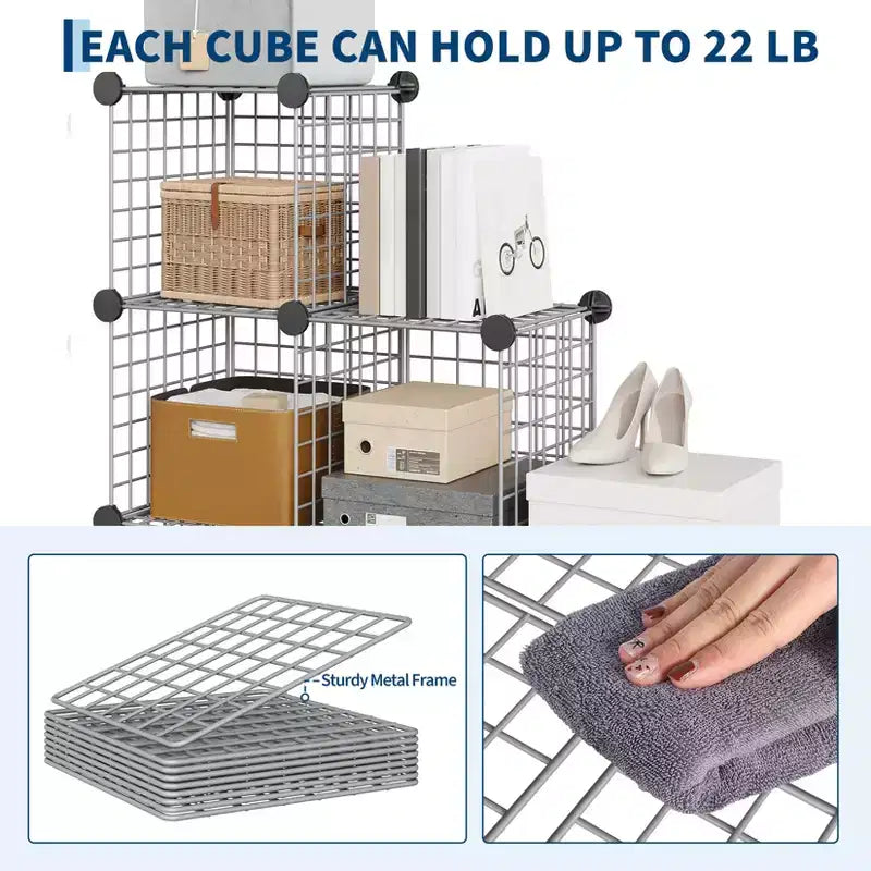 Étagère de rangement modulaire à 6 casiers en fil métallique, casiers de rangement métalliques, meuble de rangement ouvert pour entrée, chambre, salon, bureau