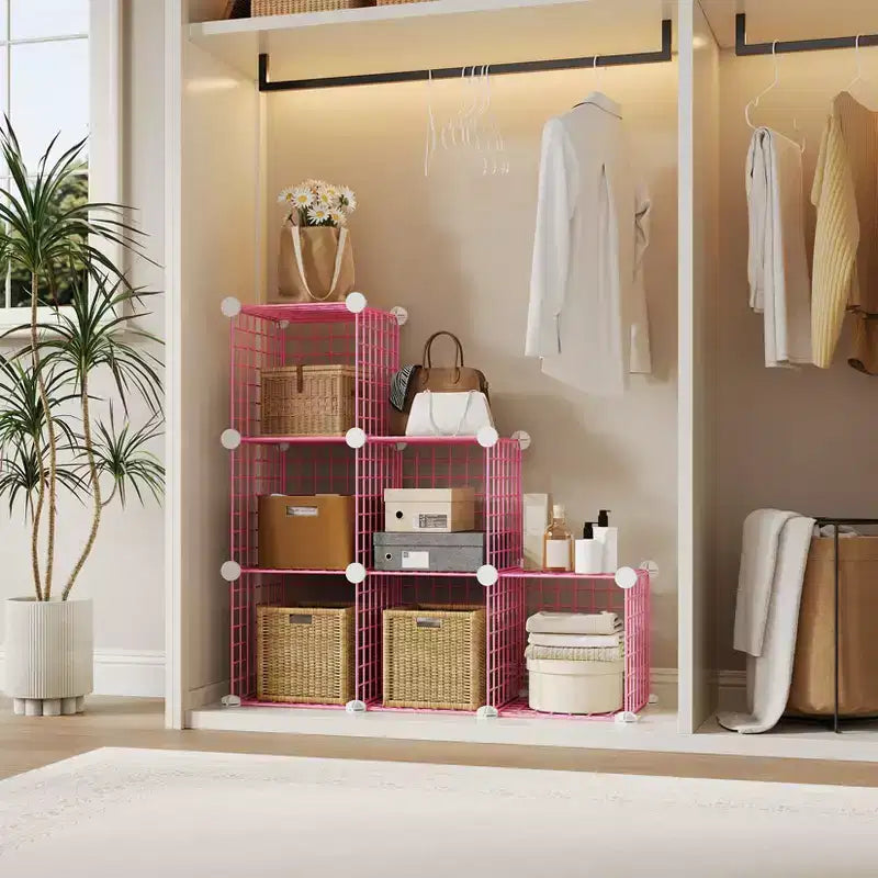 Étagère de rangement modulaire à 6 casiers en fil métallique, casiers de rangement métalliques, meuble de rangement ouvert pour entrée, chambre, salon, bureau