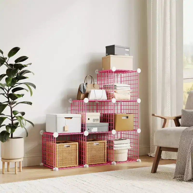 Étagère de rangement modulaire à 6 casiers en fil métallique, casiers de rangement métalliques, meuble de rangement ouvert pour entrée, chambre, salon, bureau