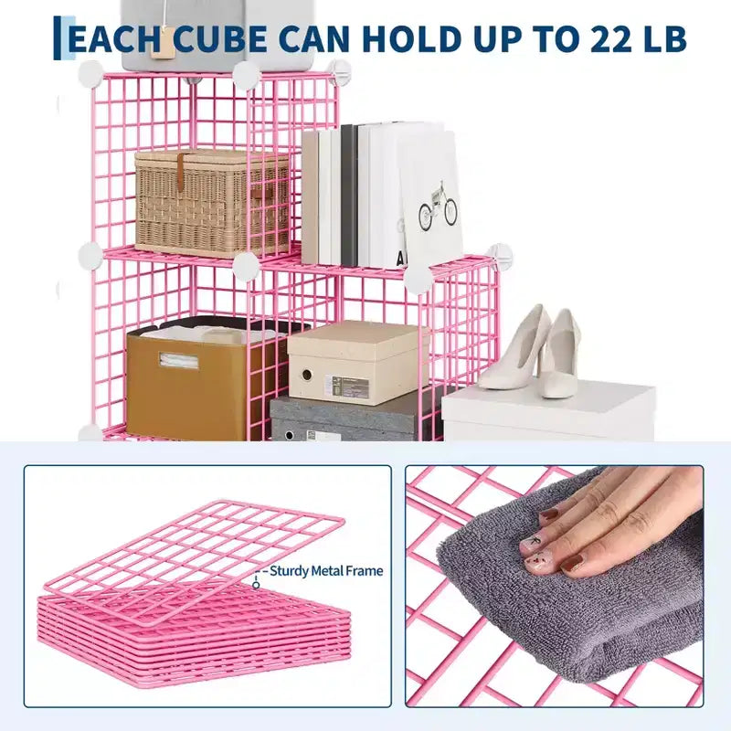Étagère de rangement modulaire à 6 casiers en fil métallique, casiers de rangement métalliques, meuble de rangement ouvert pour entrée, chambre, salon, bureau