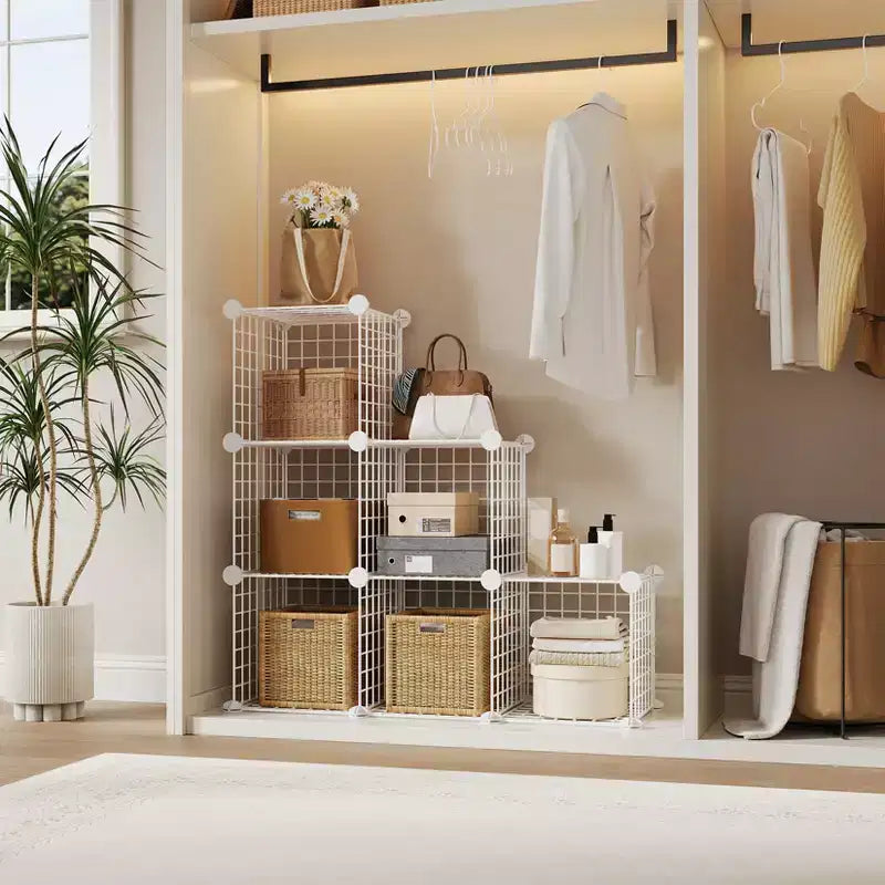 Étagère de rangement modulaire à 6 casiers en fil métallique, casiers de rangement métalliques, meuble de rangement ouvert pour entrée, chambre, salon, bureau