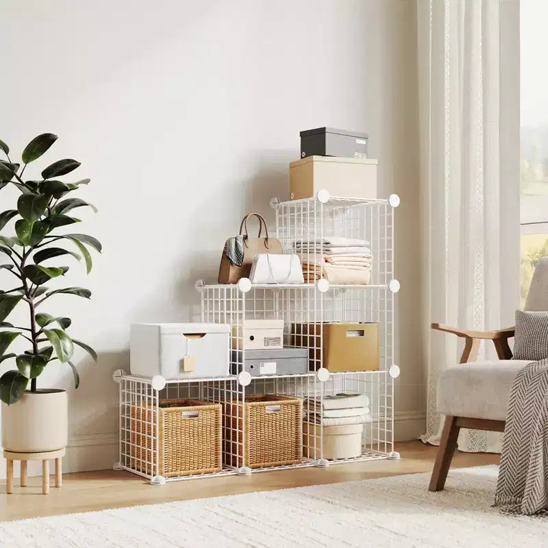 Étagère de rangement modulaire à 6 casiers en fil métallique, casiers de rangement métalliques, meuble de rangement ouvert pour entrée, chambre, salon, bureau